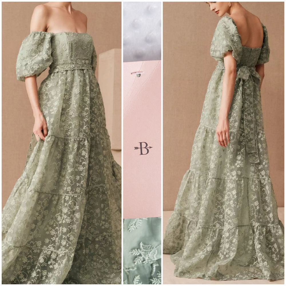 NWT BHLDN Corset Puff Sleeve Organza Beatrice Maxi Gown Dress Limited Ed. Formal